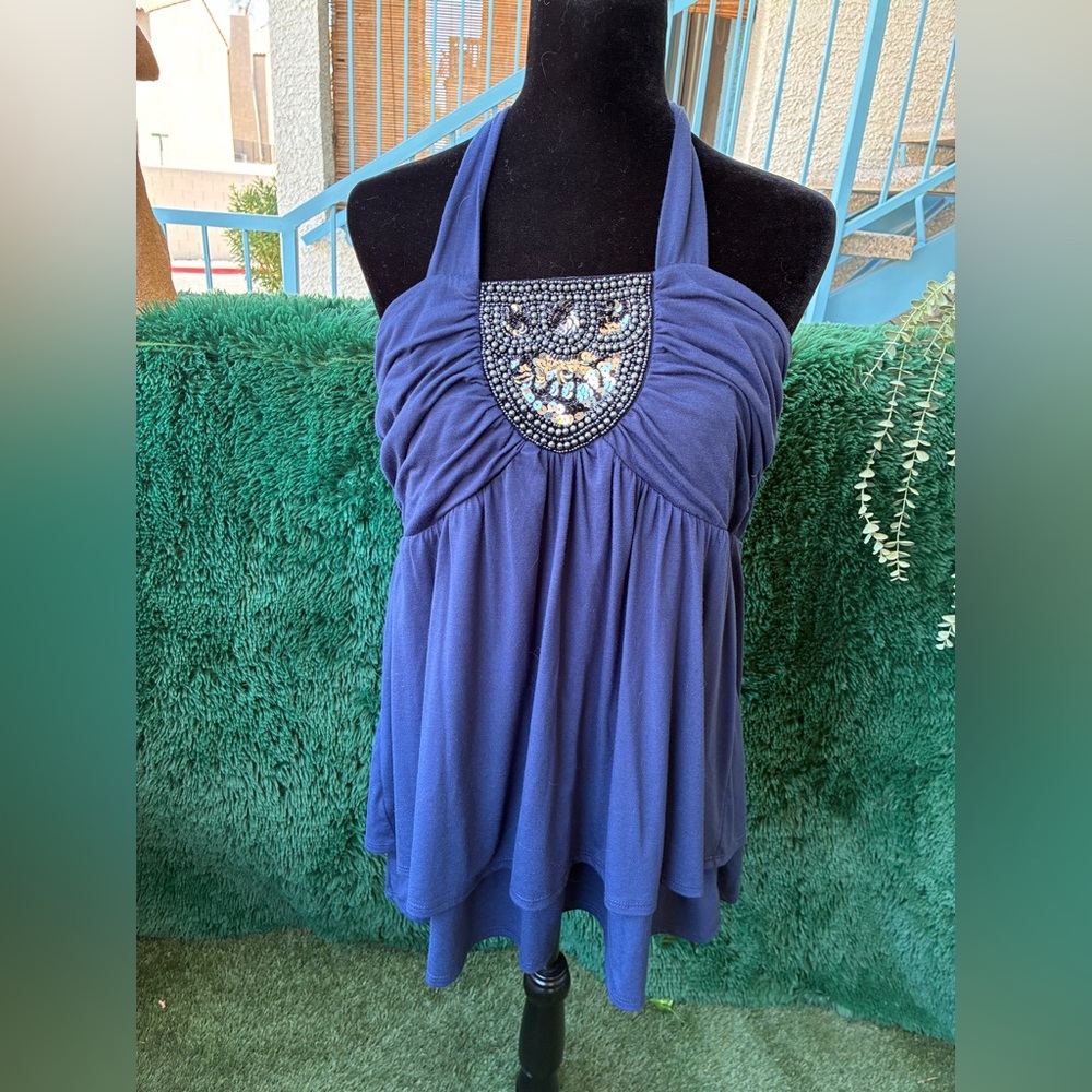 NWT Vintage Torrid 1X Y2K Blue Embellished Halter Top